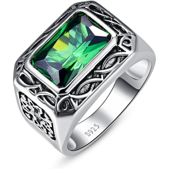 925 Sterling Silver for Men 6.85ct Simulated Men Emerald Morganite Ring Emerald